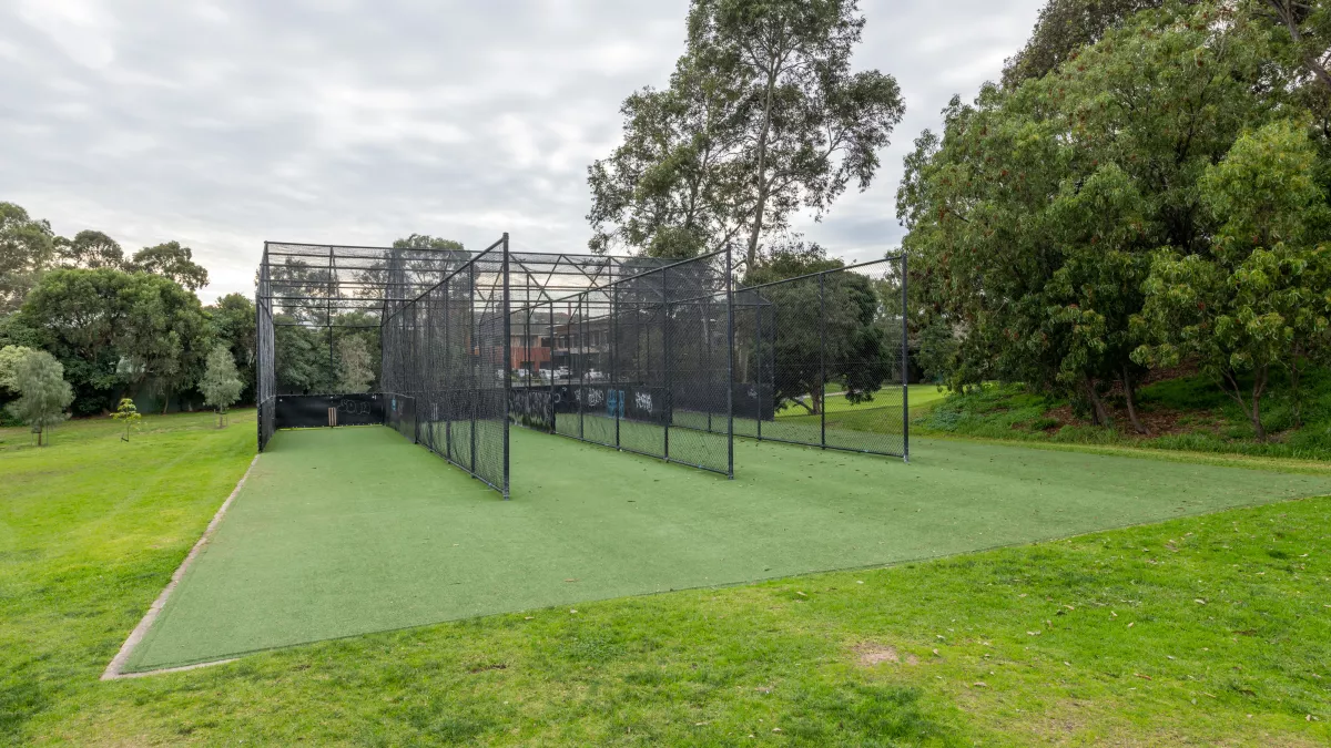 2 lanes of cricket nets on a synthetic turf floor 