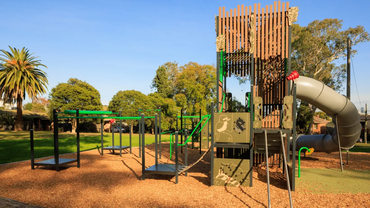 Kellett Reserve playground climbing frame and tube slide