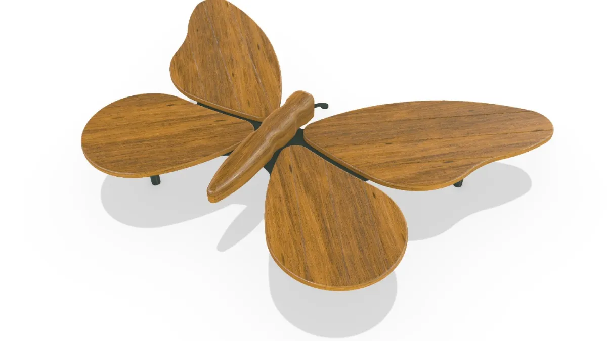 Artist impression of large wood butterfly-shaped seat