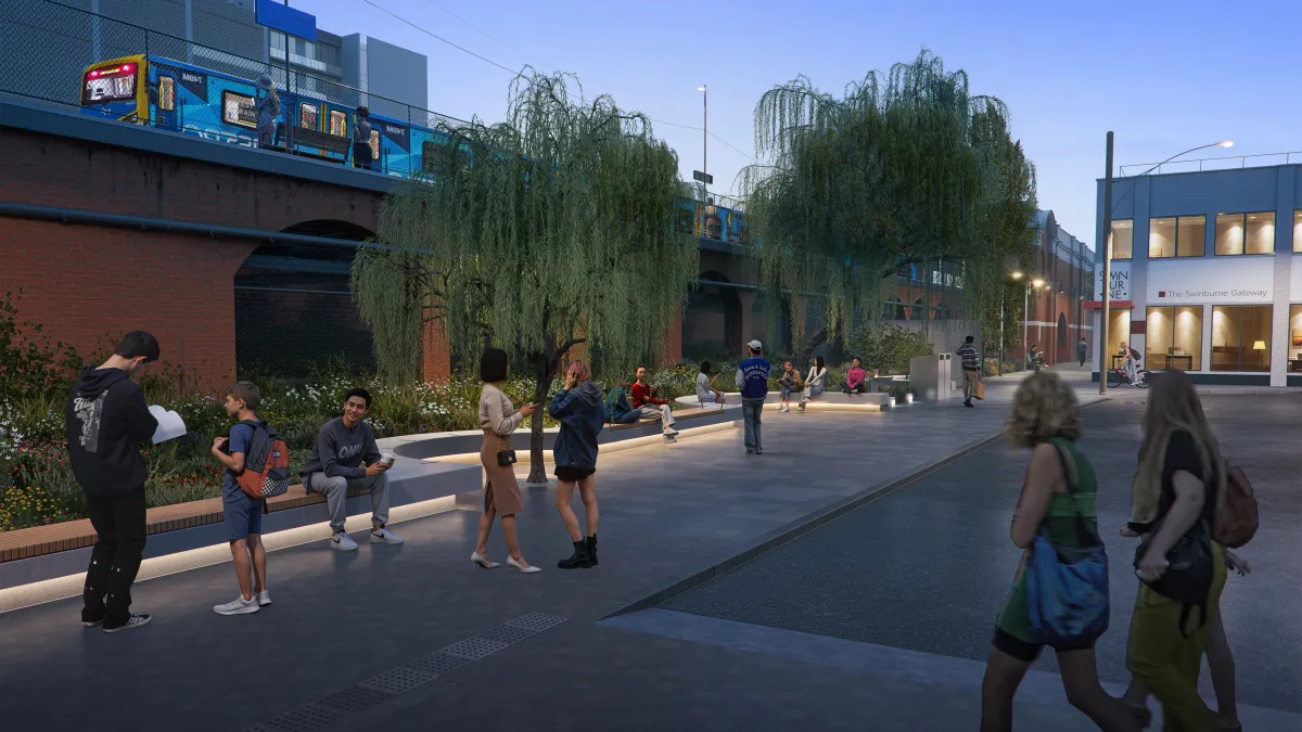 An evening visualisation of Columbia Street in Hawthorn.