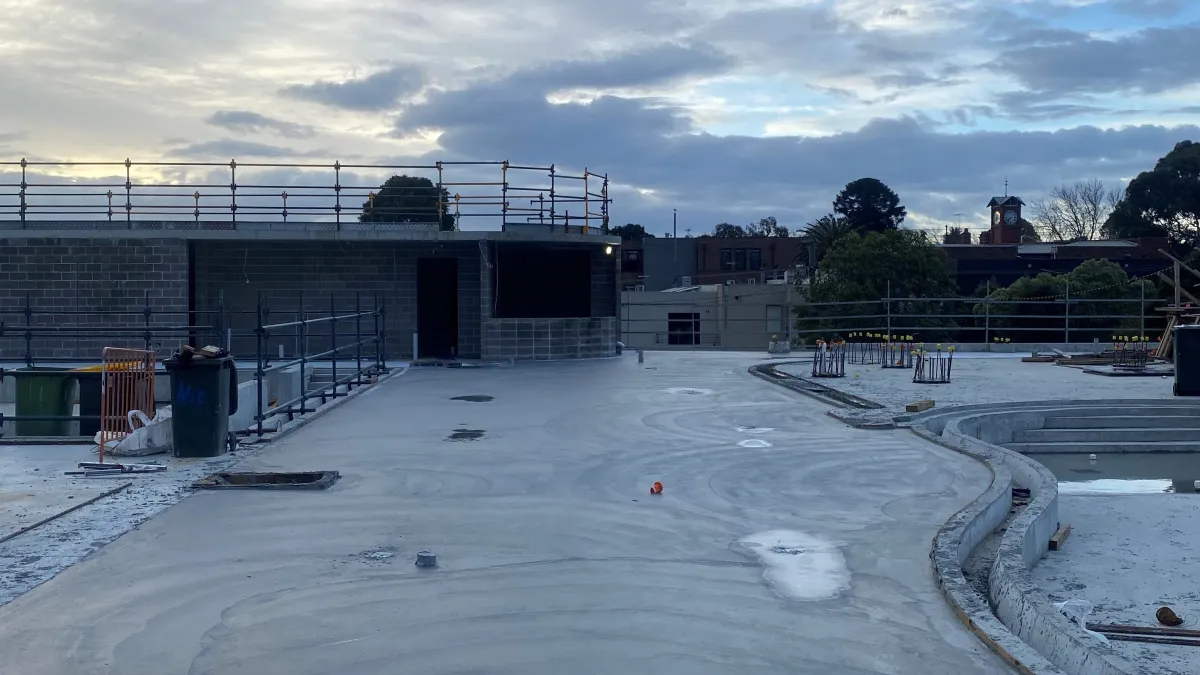 A large concrete slab at a building site