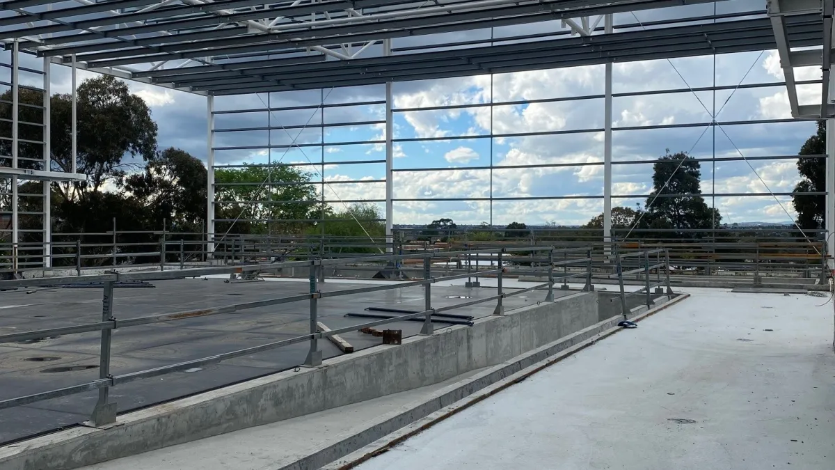 Warm water program pool steelwork completion and concourse slab poured.