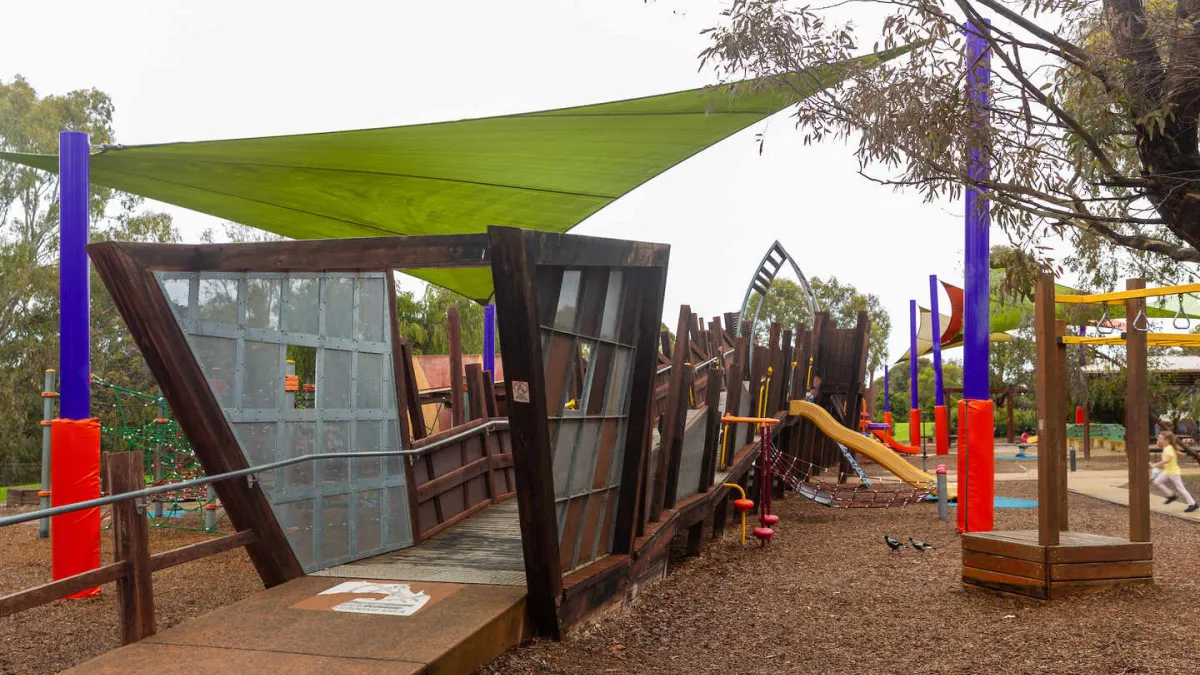 A playground featuring a walkway