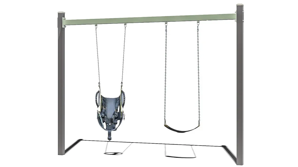 Artist sketch of a swing set with a toddler swing and a child swing