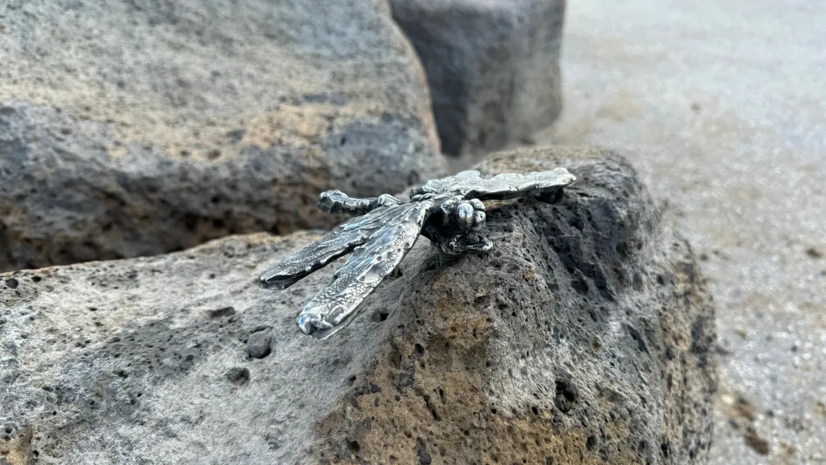 Sensory play unit at a playground with a tactile dragonfly sculpture