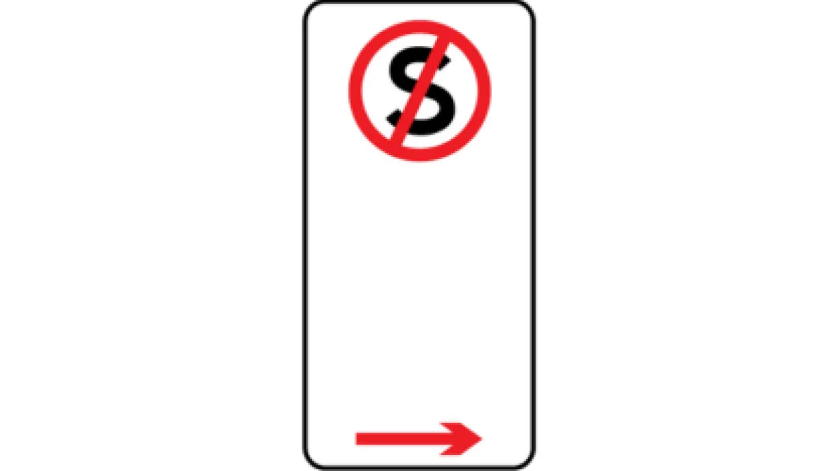 A 'S' in a red circle wih strike through, and an red arrow poiinting to the right