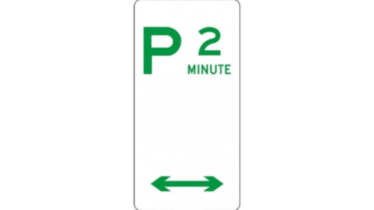 Green writing that says "P 2 minute" with a green arrow pointing to the left and the right at the bottom