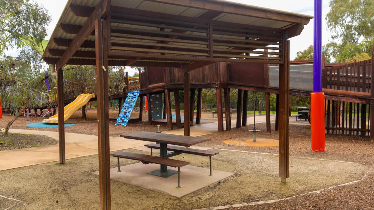 Picnic shelter near a playground
