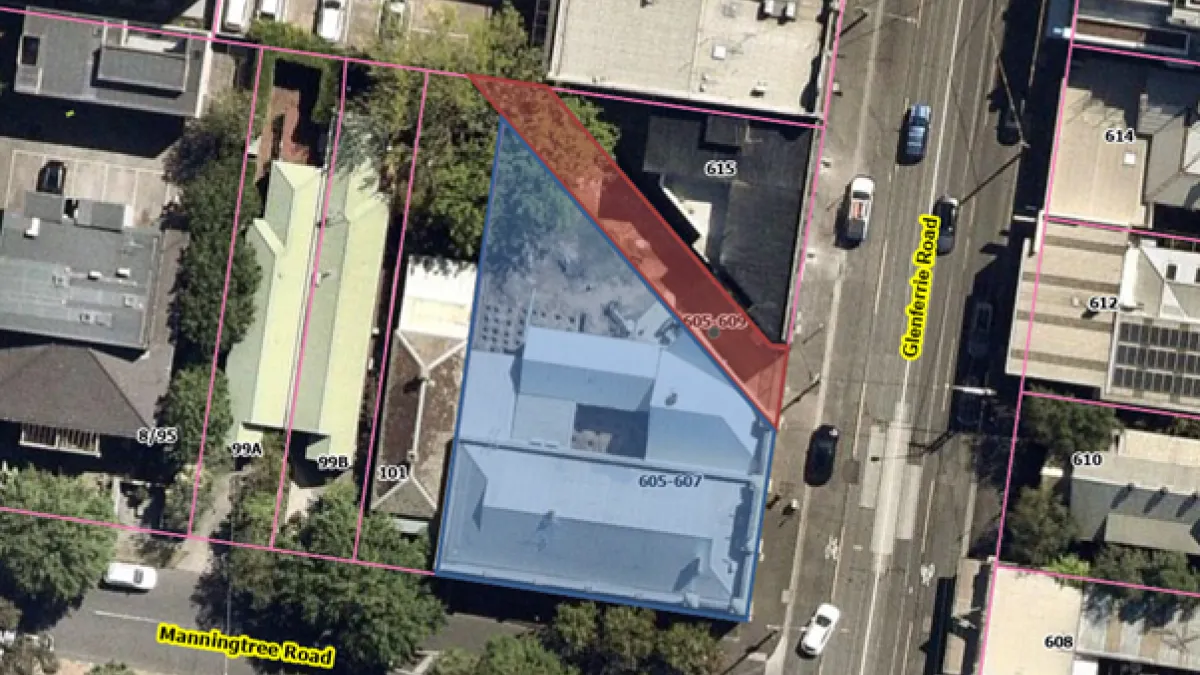 Birdseye view of the corner of Manningtree road and Glenferrie Road 