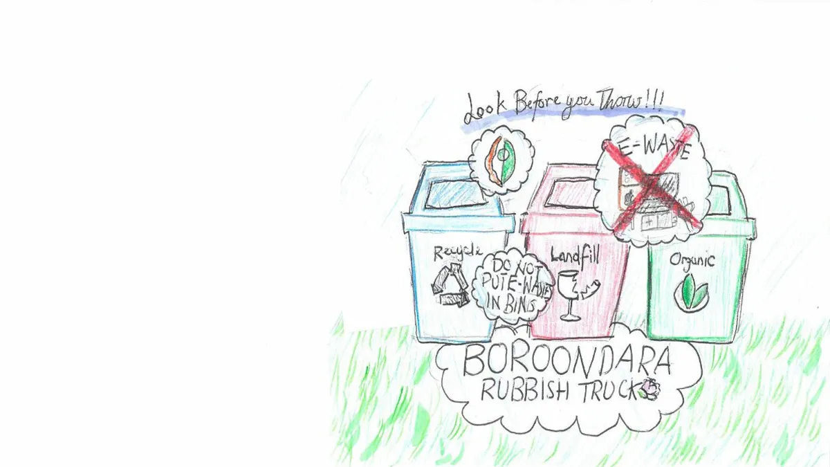 A childn't drawing of rubbish bins
