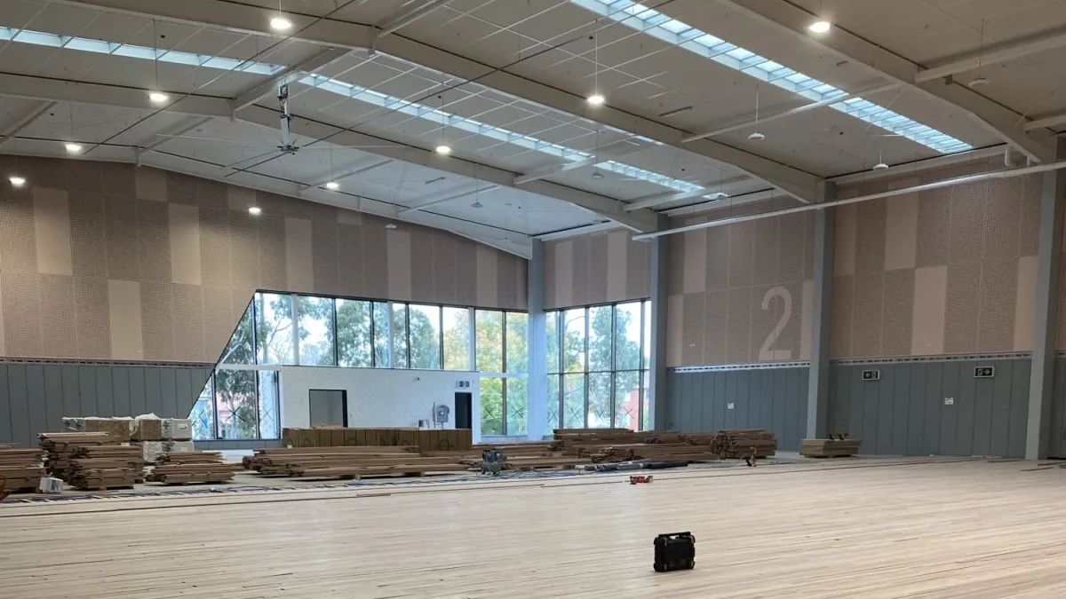Newly installed flooring for an indoor sports court 