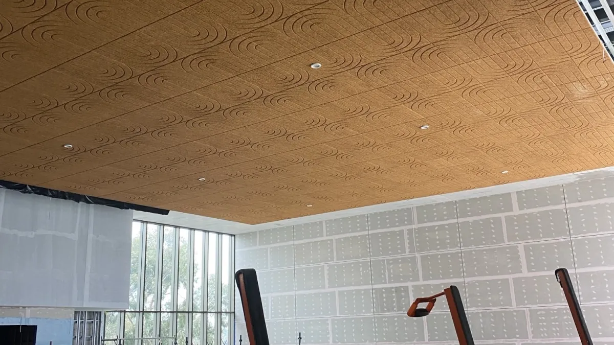 Newly installed roofing above an indoor pool