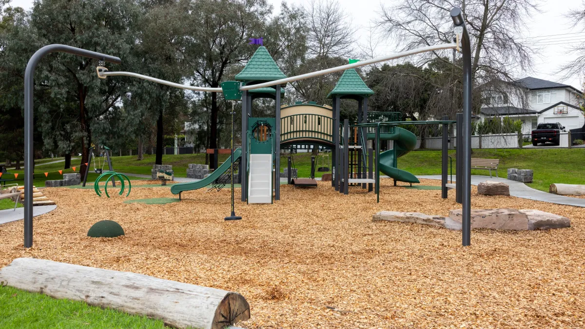 flying fox play equipment in an outdoor playground