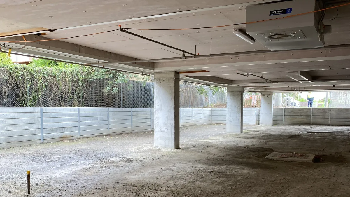An underground cement carpark