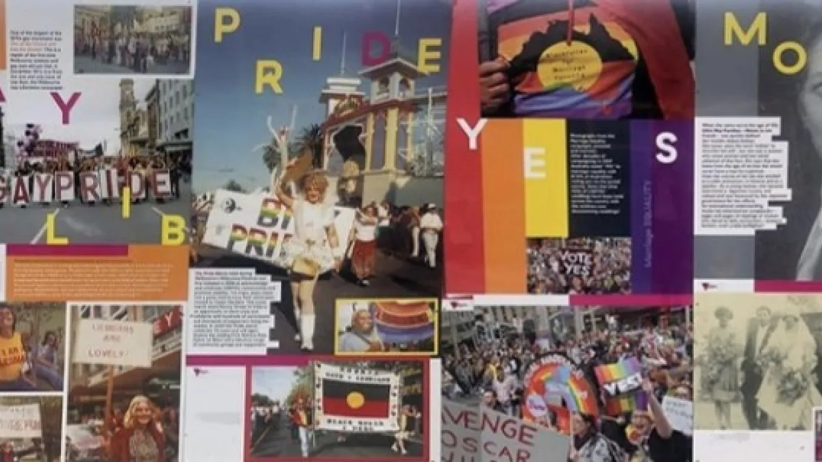 A collage of images depicting people marching on the street holding banners