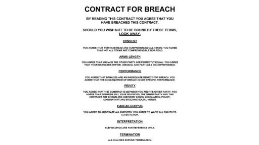Image of the artwork contract for breach by the artist Shevaun Wright