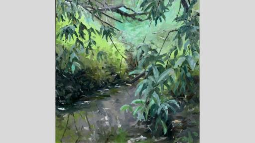 A painting by artist Joe Blundell called leaves in backcreek