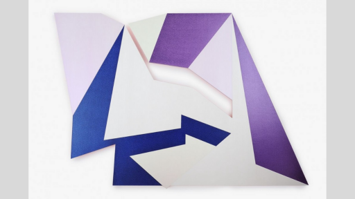 Abstract triangles in blue, white and purple in a rectangular frame