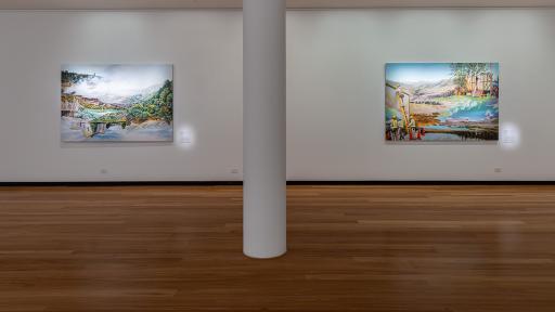 Kevin Chin, ‘Castle Under the Sky’ and ‘Another Rung’, installation view, Town Hall Gallery, 2021. Photography by Christian Capurro