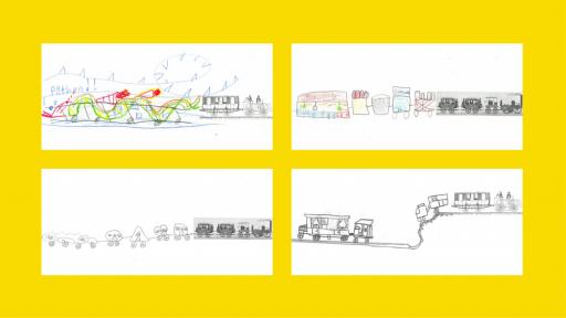 Drawings of trains, by children.