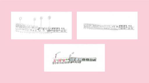 3 drawings of trains, done by children.