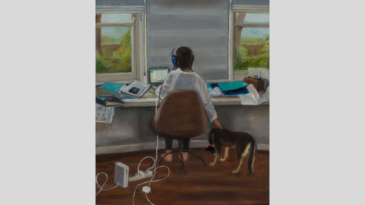 Amanda Lazar, ‘Home schooling’, 2020, oil on canvas, 56 x 47cm, image courtesy of the artist. Sale price: $550.