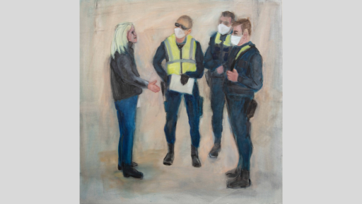 Amanda Lazar, ‘A ‘Karen’ complains’, 2020, oil on canvas, 77 x 78cm, image courtesy of the artist. Sale price: $650.