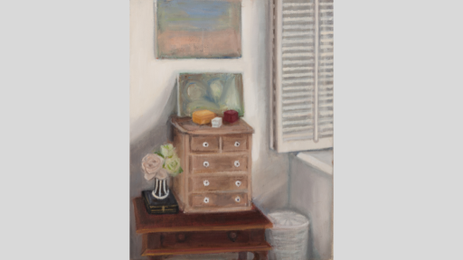 Amanda Lazar, ‘Small chest of drawers’, 2020, oil on canvas, 35 x 25cm, image courtesy of the artist. Sale price: $600.