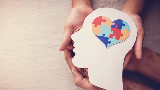 A puzzle of someone's brain being supported by hands