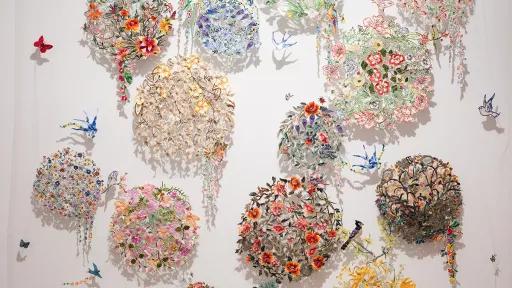 Material flower bouquets as part of the Material Reverie at Town Hall Gallery