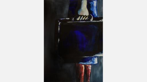 a woman from the waist down holding a suitcase