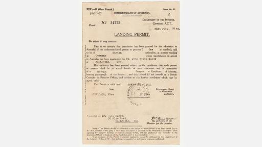 a commonwealth of australia landing permit for a woman