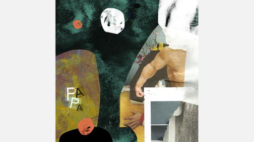 an abstract collage of shapes and magazine images with the word "papa" in the bottom left corner