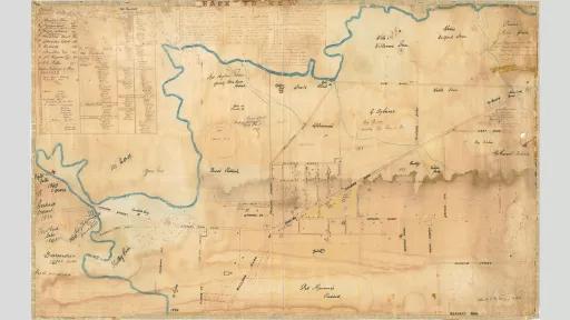 Map showing Kew in 1875 with the river bordering the suburb and main roads marked