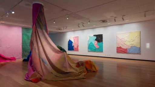 1. Installation view of ‘Expanded Canvas’ at Town Hall Gallery, April 2022. Artwork featured by Lara Merrett. Photograph by ImagePlay.