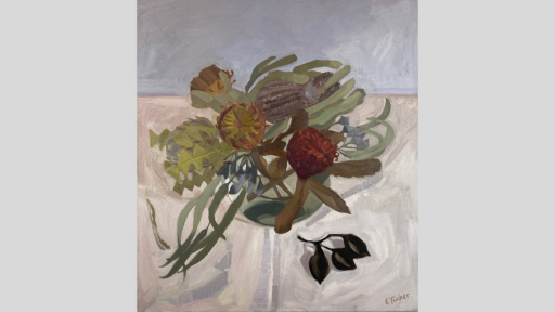 Painting of native Australian flowers lying on a cream background