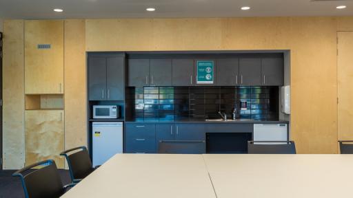A kitchenette in an office meeting room