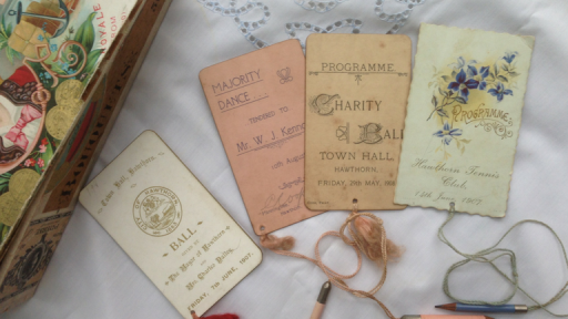 Four dance cards used at the mayoral and charity balls held at the Hawthorn Town Hall.