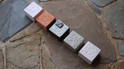 5 ceramic artworks of textured cubes