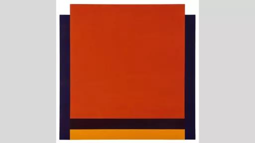 Red square and part of an orange square, outlined in black on a white background