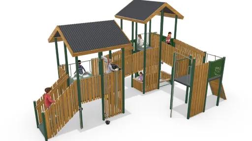 Artist impression of a play unit with slides, platforms, ladders