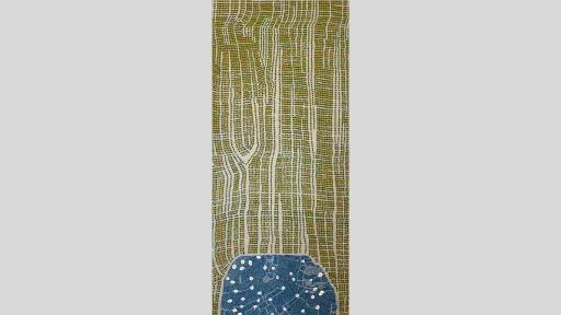 Landscape formation made up of blue lines and dots. A solid blue organic shape sits at the bottom.