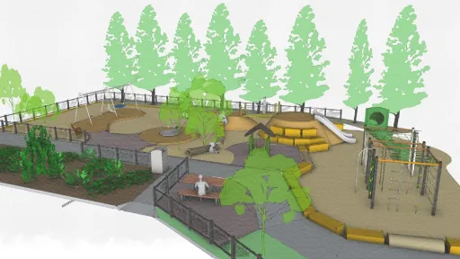 Artist impression of a playground with a row of trees around the boundary