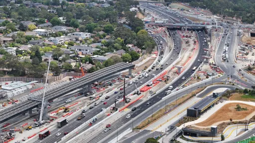 Aerial view of roadworks