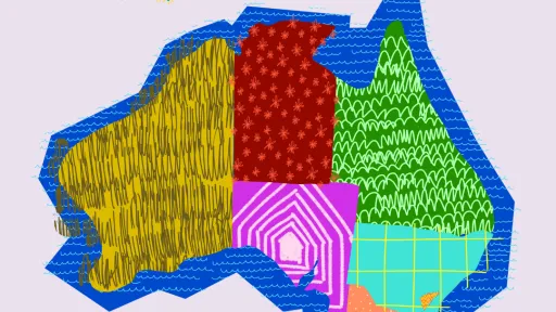 Cartoon of a map of Australia with 'Clean Up Australia' branding