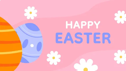 A pink background with groupings of colourful patterned easter eggs