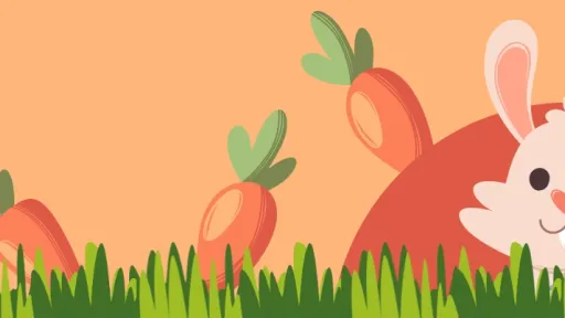 Illustrated Easter bunny with carrots in the grass