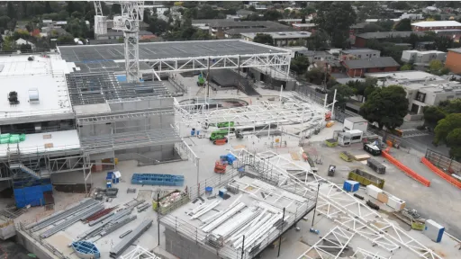 Aerial view of construction works at Kew recreation Centre.