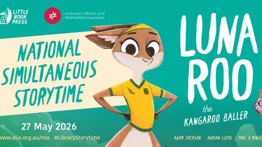 A cartoon figure of a kangaroo wearing a soccer shirt is standing in front of an aqua background