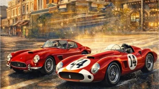 vintage racing cars on a European street